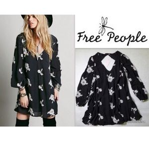 Free People Emma Embroidered Dress Tunic Black